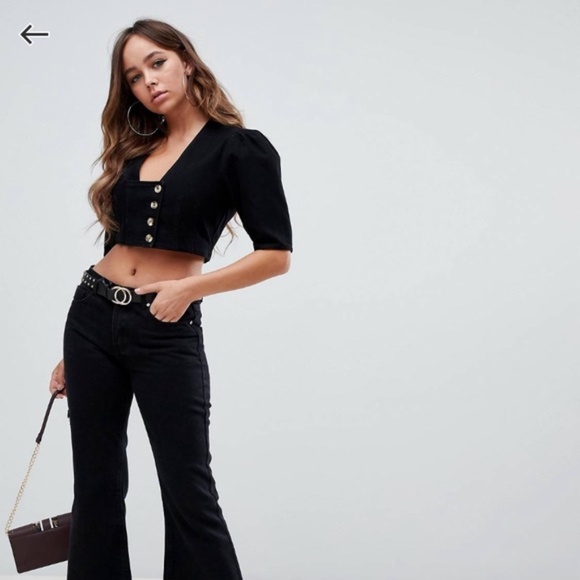 ASOS DESIGN Black Denim Crop Top - Picture 4 of 6